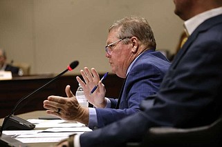Sen. Bryan King, R-Green Forrest, presents his crypto mini bills during the House Select Committee on Rules Tuesday, April 16, 2024, at the state Capitol in Little Rock.
(Arkansas Democrat-Gazette/Thomas Metthe)